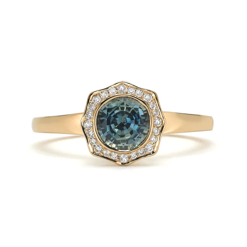 Steller Flare Natural Blue Green Sapphire Ring