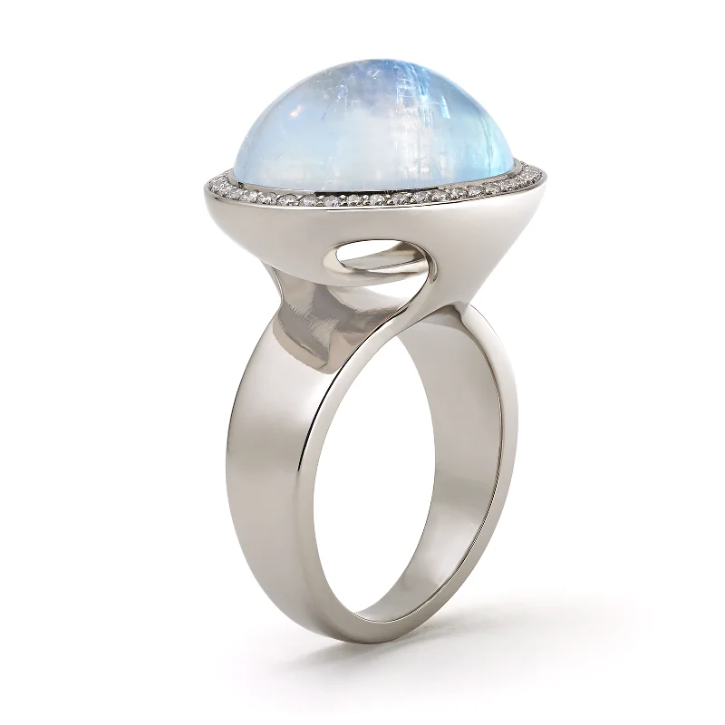 Steller Rainbow Moonstone and Diamond Ring