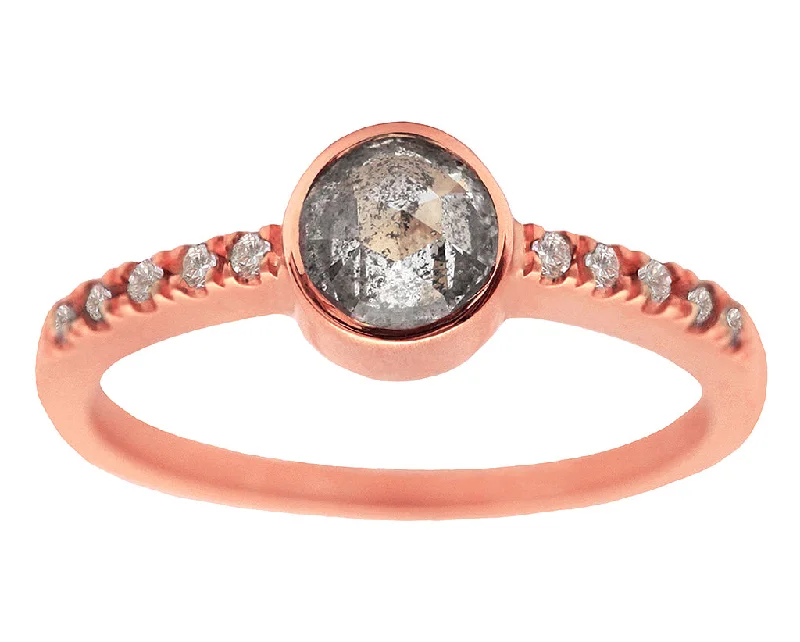 0.50ct Round Rose-cut Grey Diamond & Rose Gold Pavé Bezel Ring