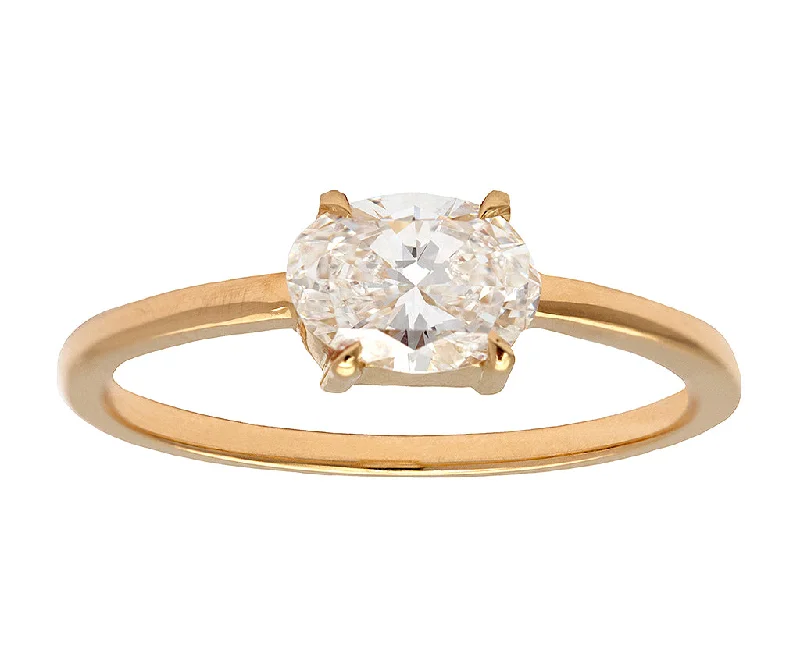 0.70ct Oval White Diamond Prong Set Gold Ring