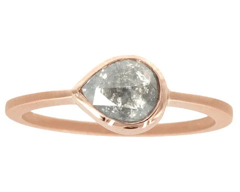 0.90ct Pear Rose-cut Grey Diamond & Rose Gold Bezel Ring