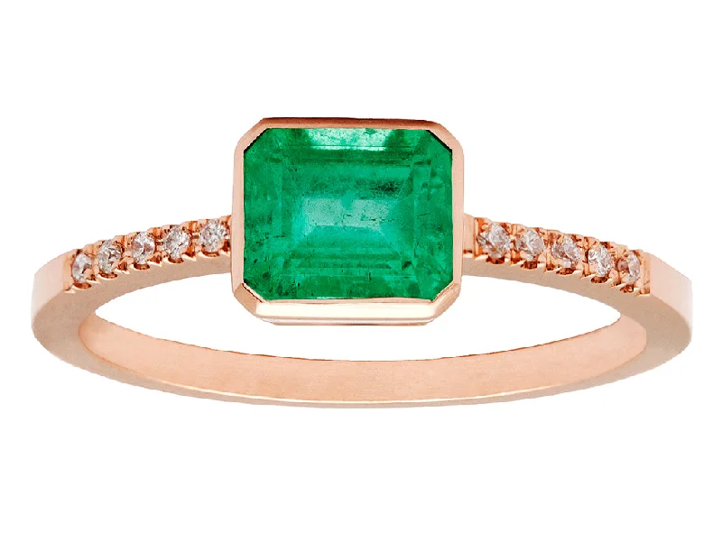 0.90ct Cushion Colombian Emerald & Rose Gold Diamond Pavé Bezel Ring