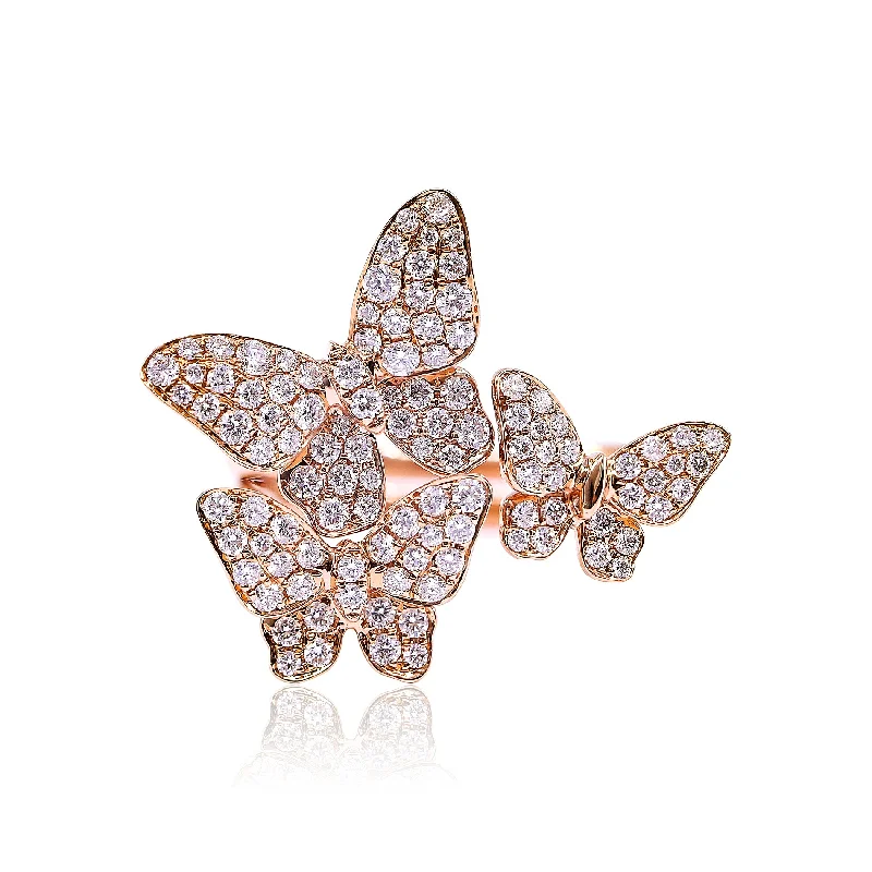 18K ROSE GOLD TRIPLE BUTTERFLY PAVE RING 1.01CTW