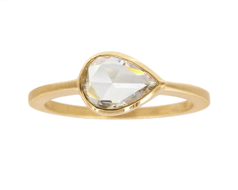 1ct Pear Rose-cut White Diamond & Yellow Gold Ring