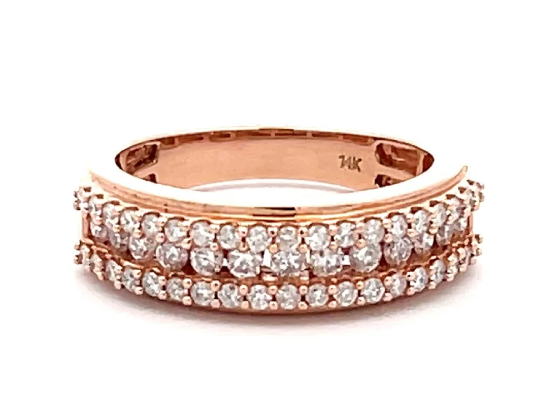 14k Rose Gold Triple Diamond Row Band Ring