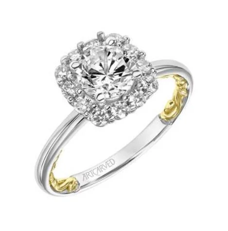 14K TWO TONE DIAMOND HALO ENGAGEMENT RING