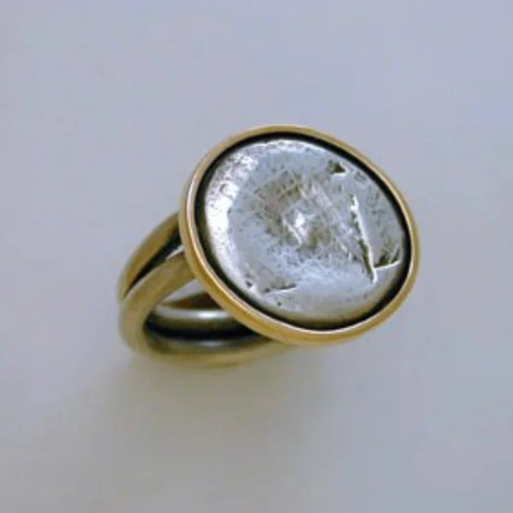 SALE! Sterling Coin Ring w/ 14Kt bezel ring by Wendy Lewis