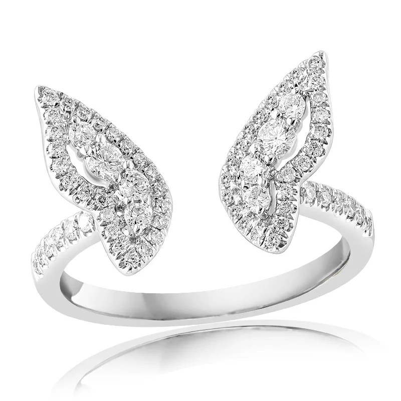 18K WHITE GOLD DIAMOND BUTTERFLY WINGS RING - 0.50CTW