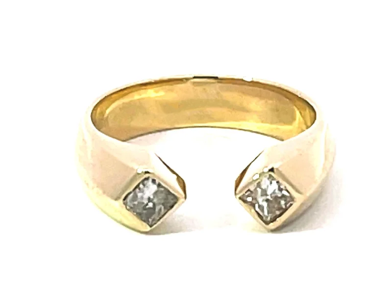 2 Princess Cut Diamond Open Band Ring Solid 14K Yellow Gold