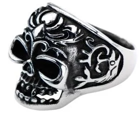 R145 Stainless Steel Fish Tail Skull Biker Ring