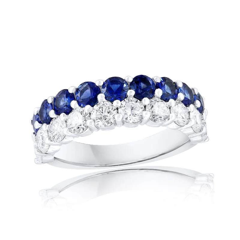 14K WHITE GOLD DOUBLE ROW SAPPHIRE DIAMOND RING