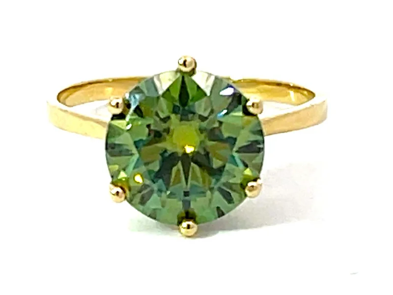 4 Carat Fancy Intense Green Moissanite Solitaire Ring in 14K Yellow Gold