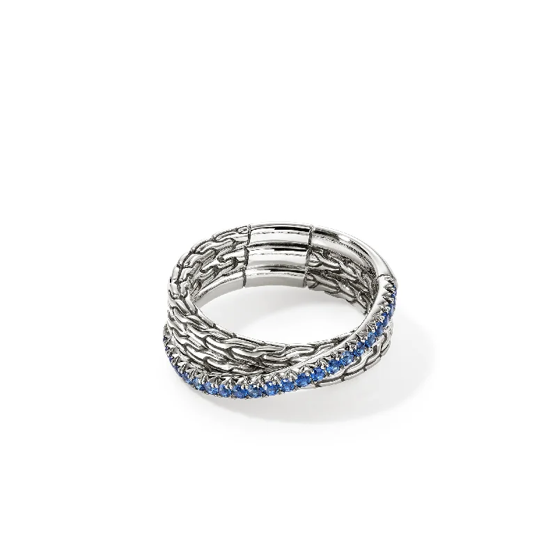 JOHN HARDY ESSENTIAL STERLING SILVER BLUE SAPPHIRE CROSSOVER RING