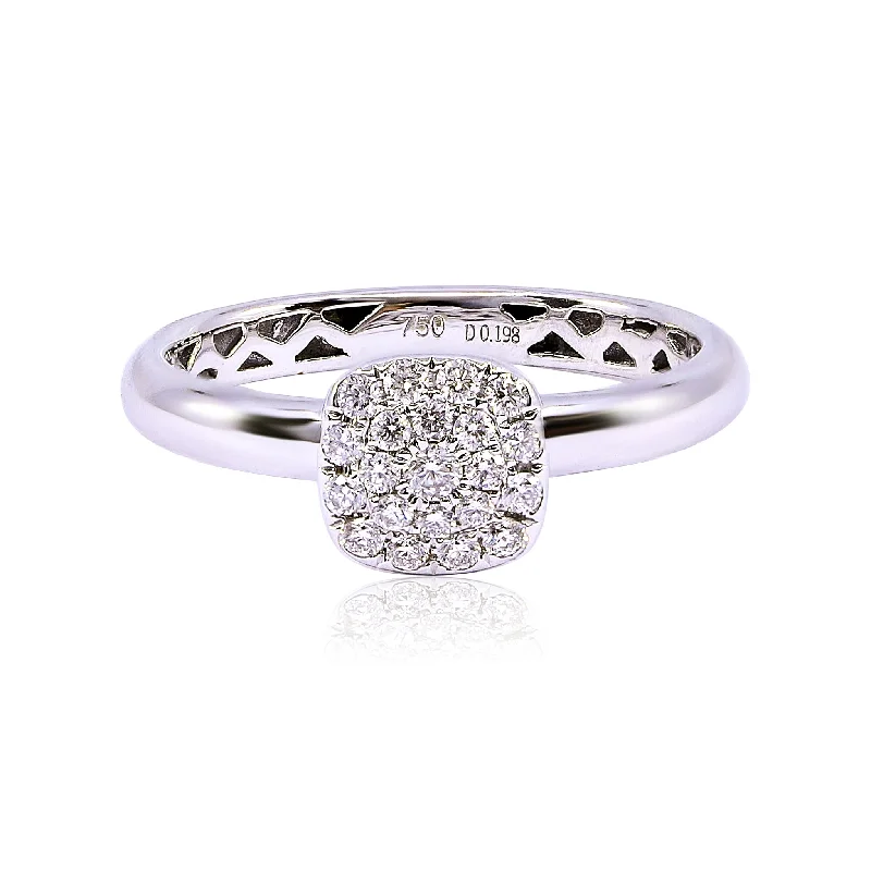 18K WHITE GOLD PETITE PAVE CUSHION DIAMOND RING 0.19CTW