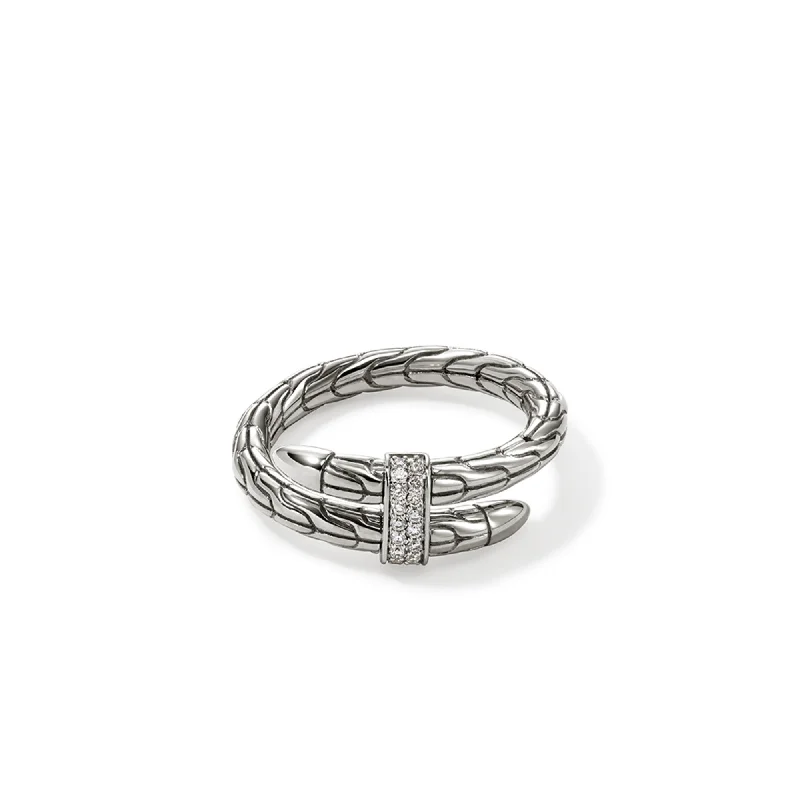 JOHN HARDY STERLING SILVER PAVE SPEAR SINGLE WRAP RING