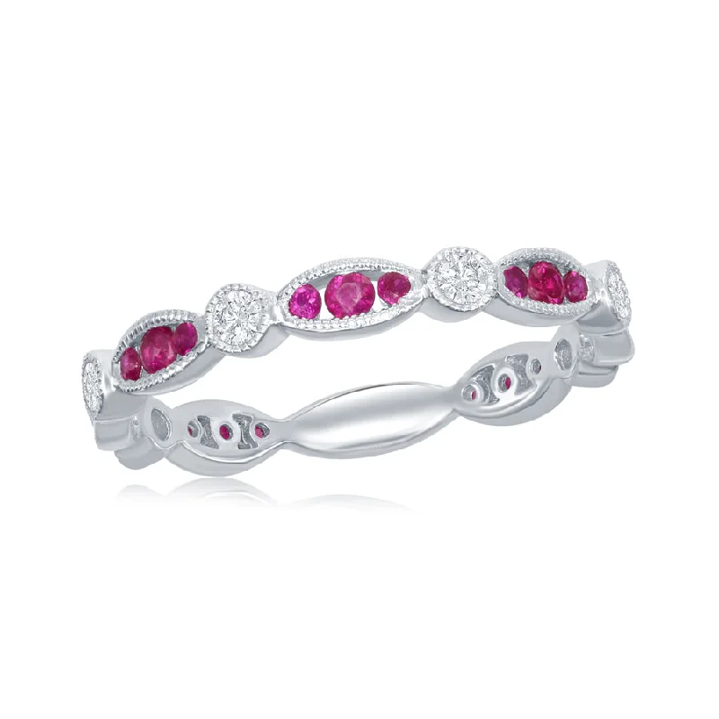 18K WHITE GOLD RUBY DIAMOND RING