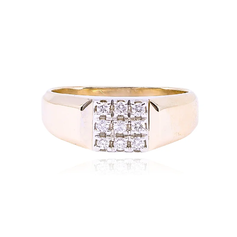 ESTATE 14K YELLOW GOLD DIAMOND SQUARE PATTERN RING - 0.15CTW