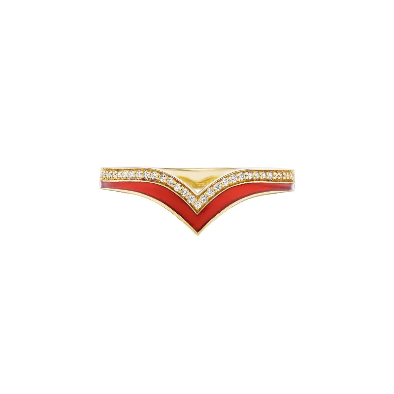 Atlantis Stacking Ring - Orange Enamel & Diamond