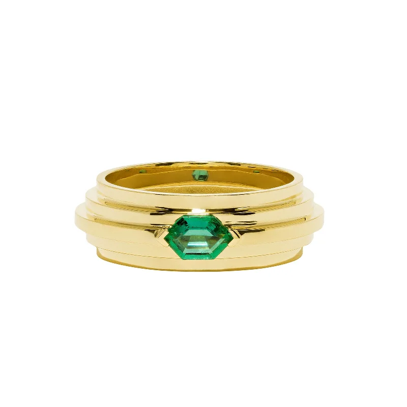 5 Tier Hexagon Staircase Ring - Emerald