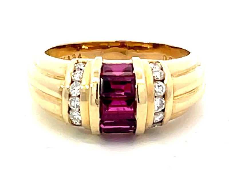 Baguette Ruby and Diamond Dome Band Ring in 18k Yellow Gold