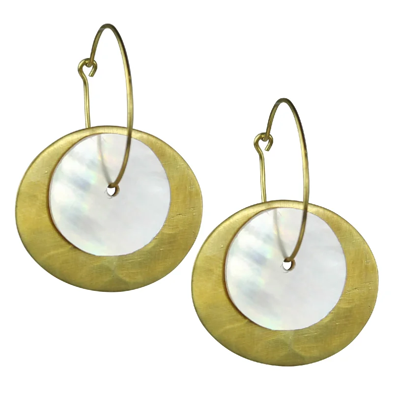 Beldi Earring, Oblong Brass & Round MOP