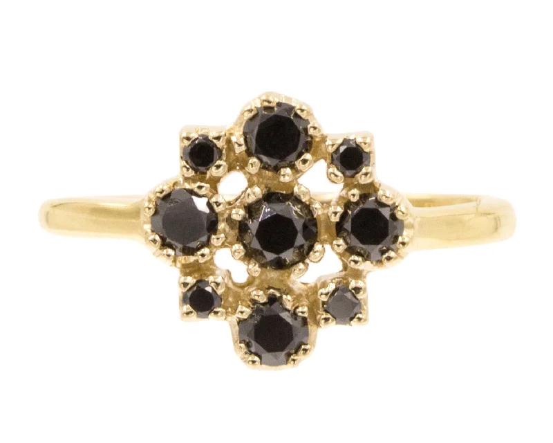 Yellow Gold Marie Black Diamond Cluster Ring