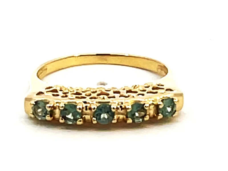 Blue Green Paraiba Color Tourmaline Band Ring 14k Yellow Gold