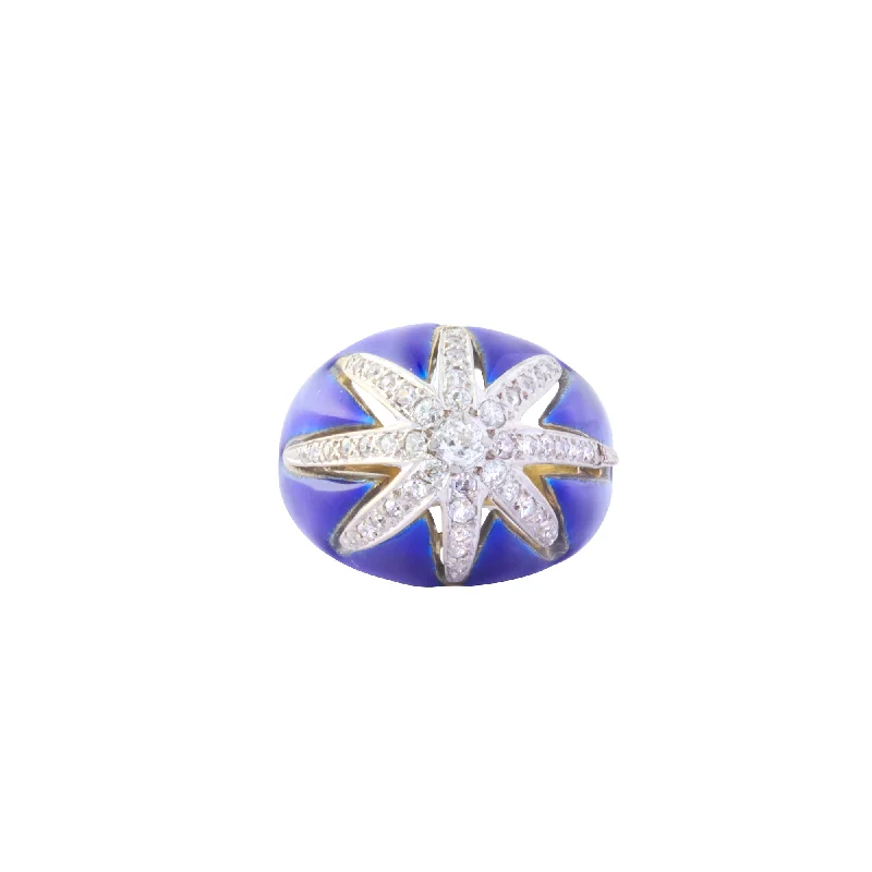 Bombe Star Ring - Diamond and Blue Enamel