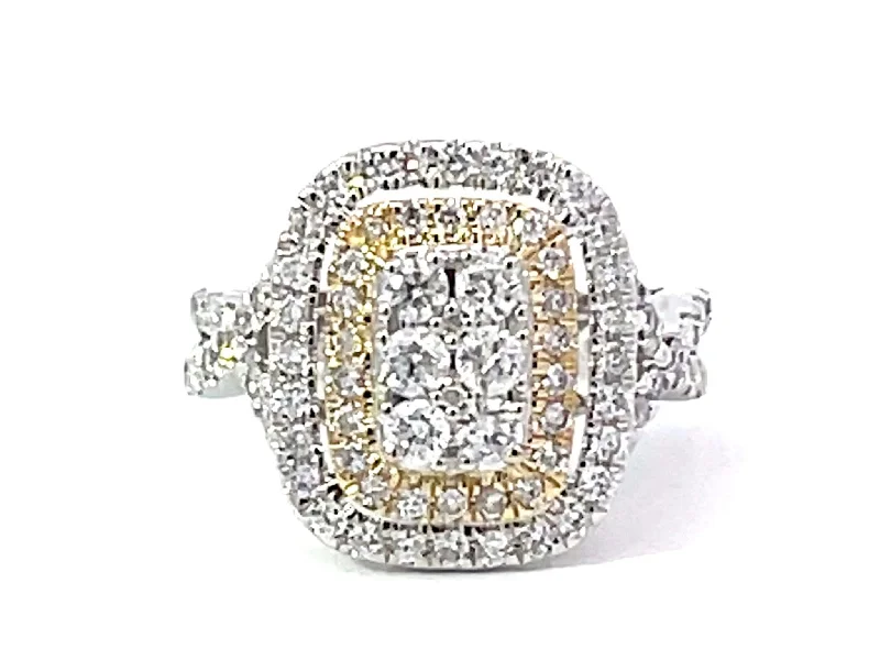 Brilliant Diamond Cluster Double Halo Ring 10K Gold