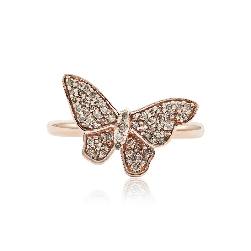 14K ROSE GOLD MICRO-PAVE CHAMPAGNE DIAMOND BUTTERFLY RING