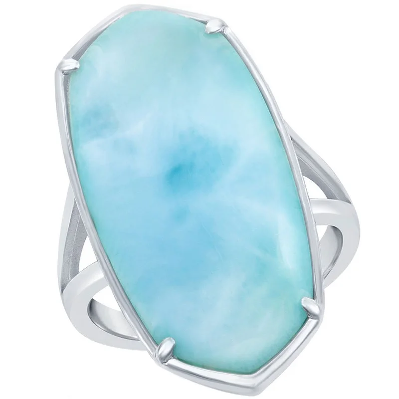 Caribbean Treasures Women's Hexagon Larimar Ring - W-2292