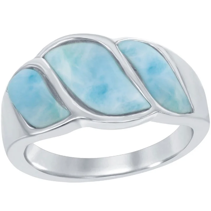 Caribbean Treasures Women's Larimar Wave Ring - W-2059