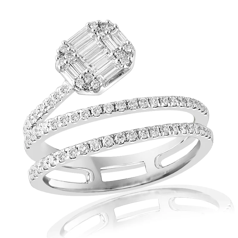 18K WHITE GOLD CONTEMPORARY MIXED CUT DIAMOND RING - 0.73CTW