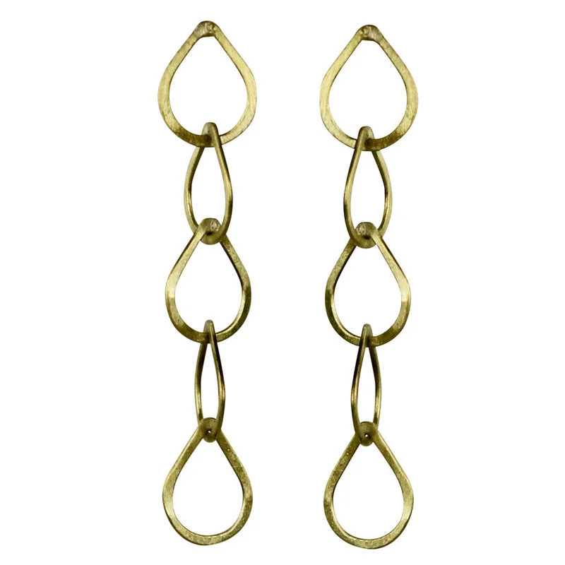 Cenote Chain Earring, Brass - Five Teardrops