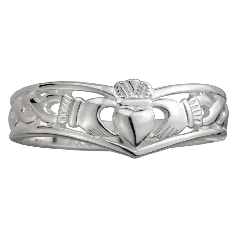 Sterling Silver Wishbone-Style Claddagh Ring: Modern Twist on Tradition