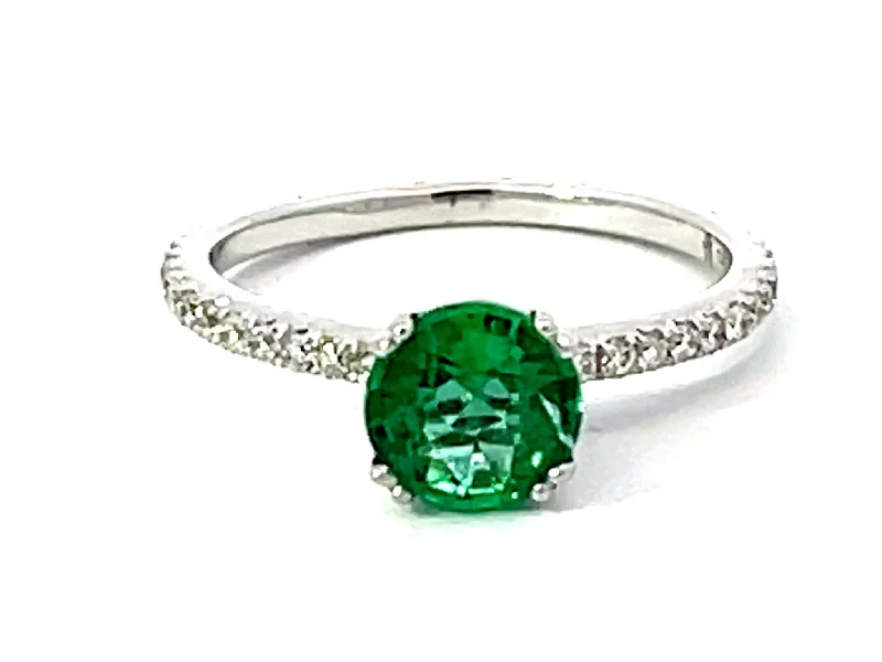 Colombian Emerald Diamond Band Ring Solid 18k White Gold