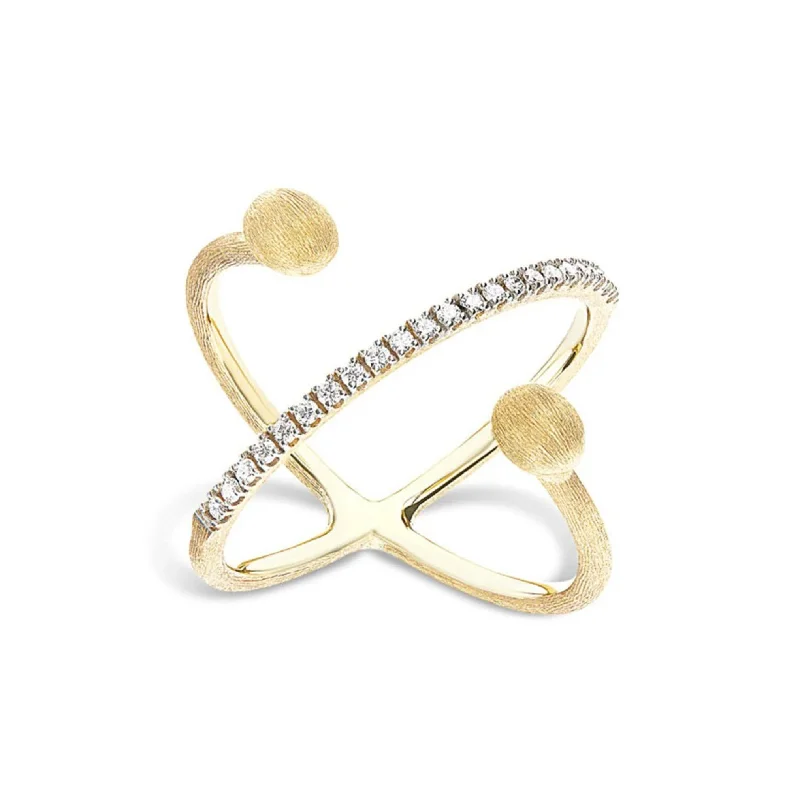 NANIS ELITE 18K YELLOW GOLD BOULES DIAMOND CRISS CROSS RING