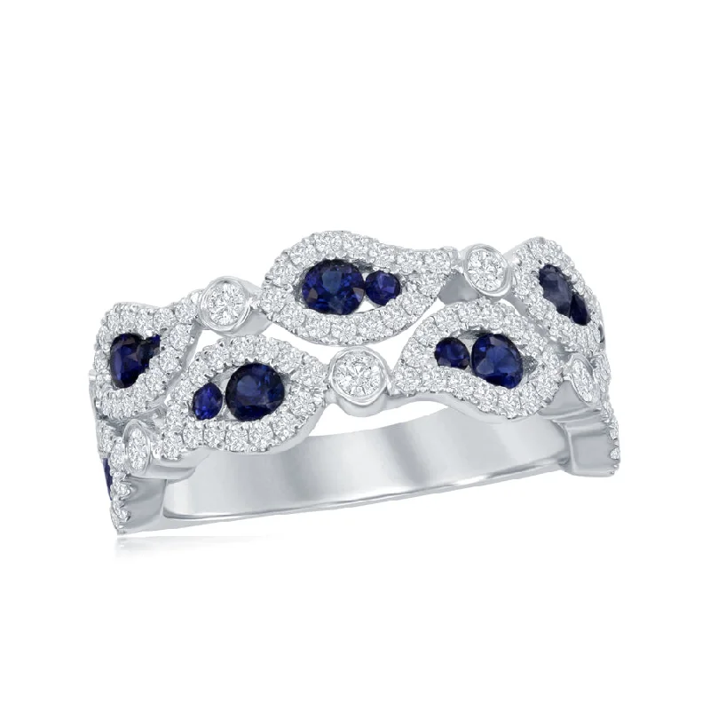 18K WHITE GOLD SAPPHIRE DIAMOND RING