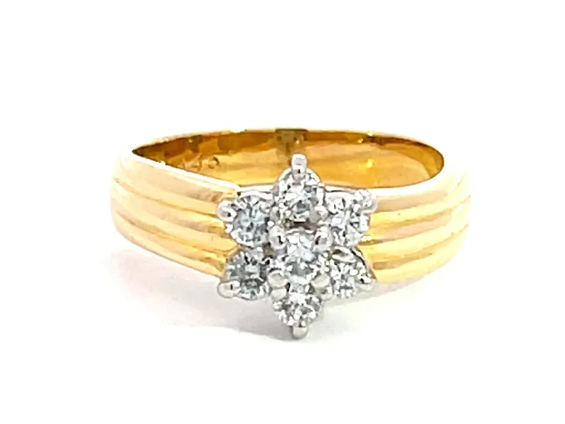 Diamond Flower Two Toned Ring in 18K Yellow Gold and Platinum