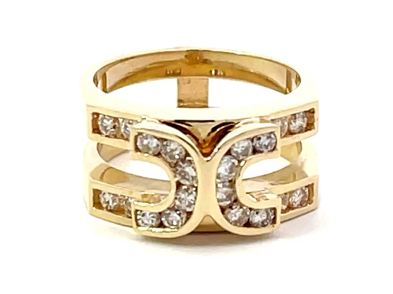 Double Horseshoe Diamond Band Ring in 14K Yellow Gold