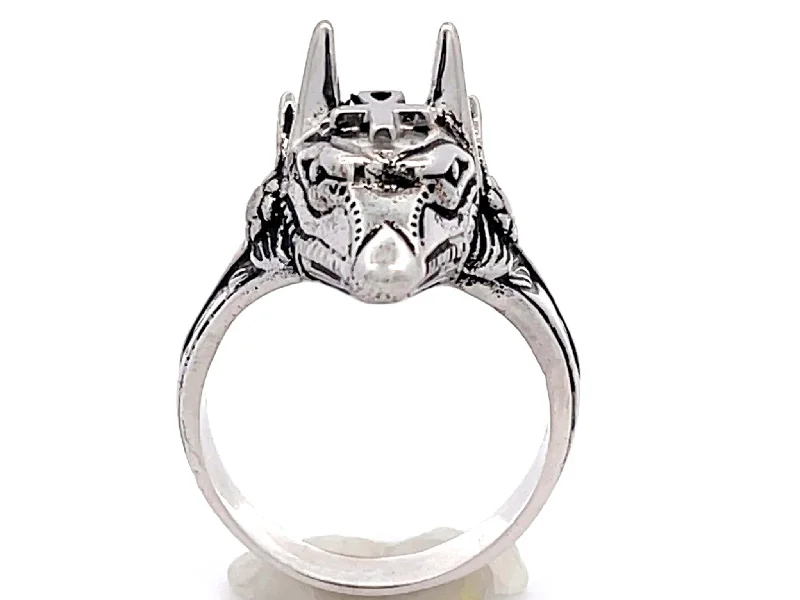 Egyptian God Anubis Ankh Cross Ring in 18k White Gold