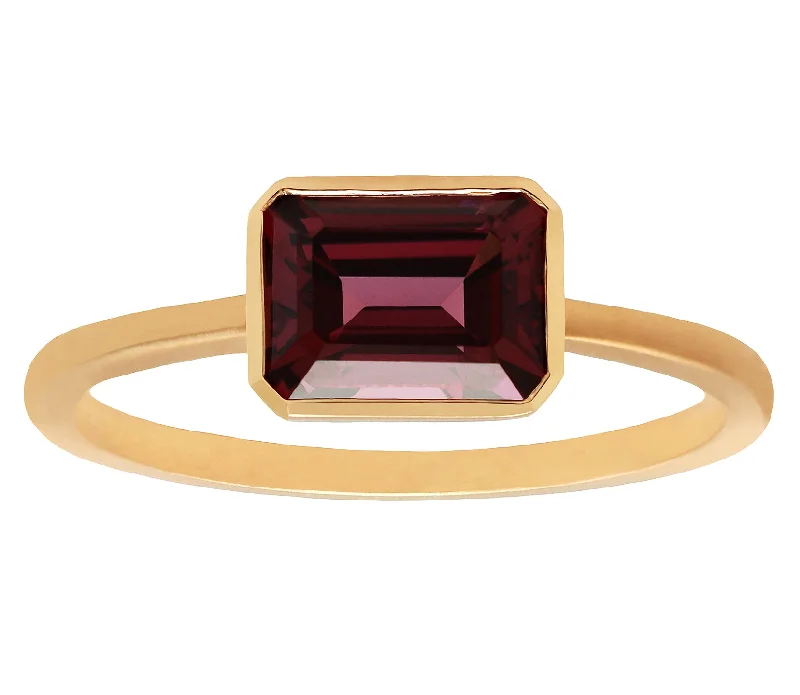 Emerald Cut Rhodolite Garnet Bezel Ring