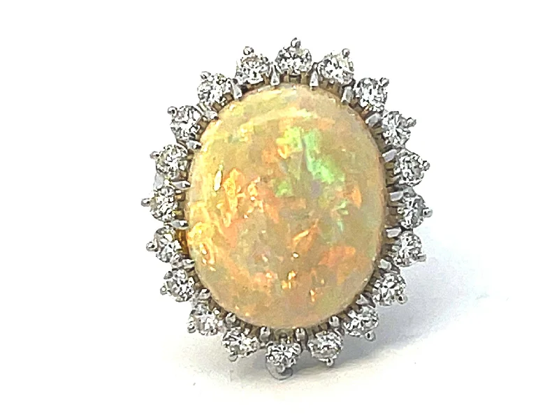 Ethiopian Opal and Diamond Halo Ring in 14k White Gold