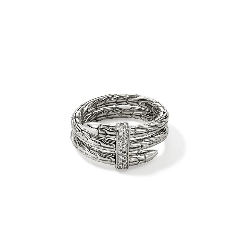 JOHN HARDY STERLING SILVER PAVE SPEAR DOUBLE WRAP RING, SIZE 7