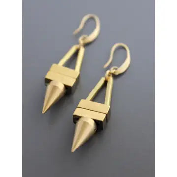 Geometric Hematite and Brass Spike Earring