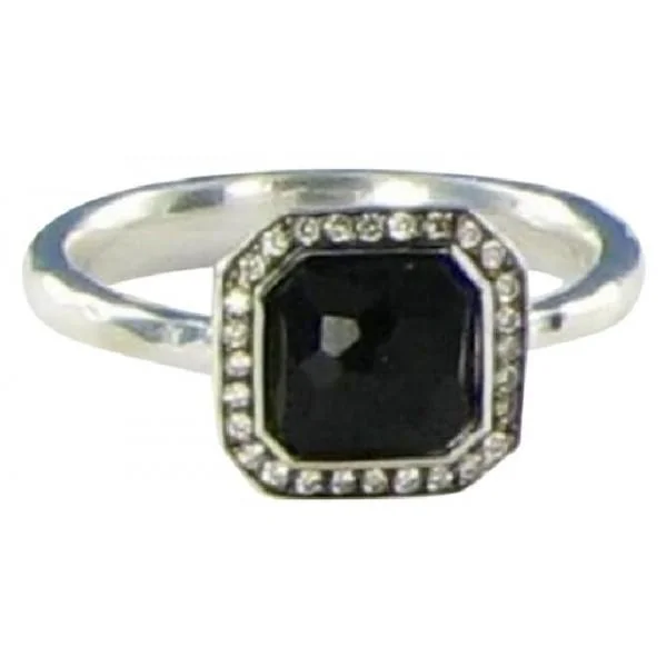 IPPOLITA DIAMONDS BLACK ONYX STERLING SILVER STELLA 0.11CTS RING