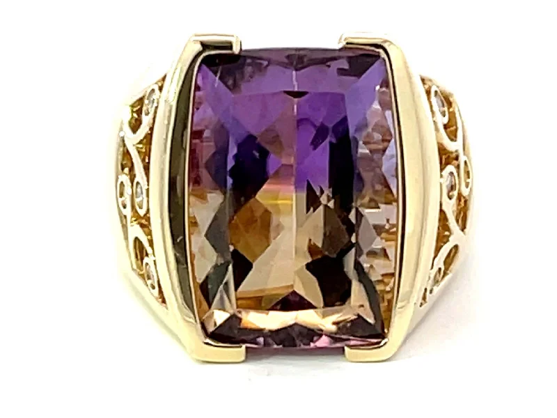 Large Ametrine and Diamond Ring in 14k Yellow Gold