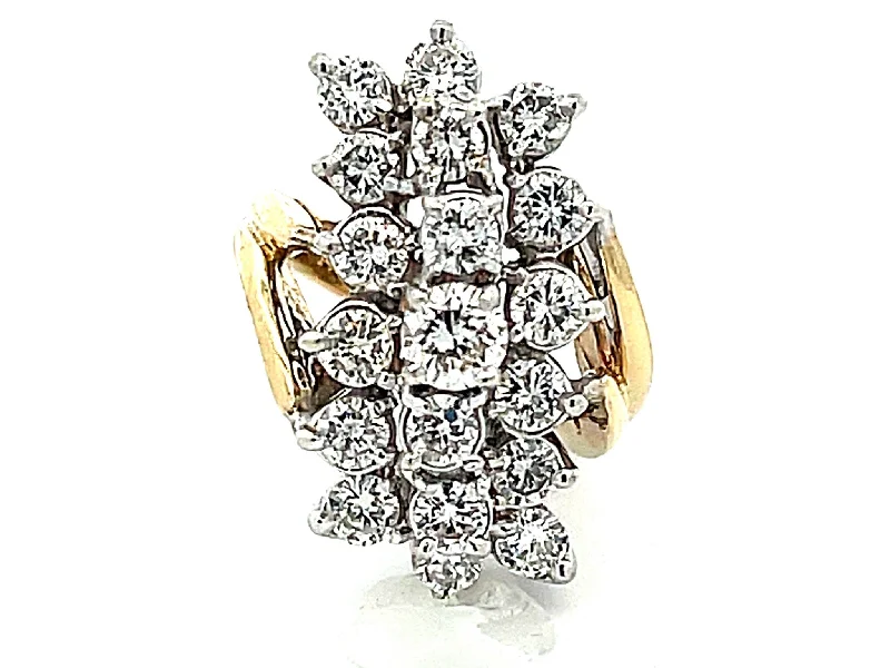 Large Three Vertical Row Diamond Waterfall Ring in 14k White and Yellow Gold