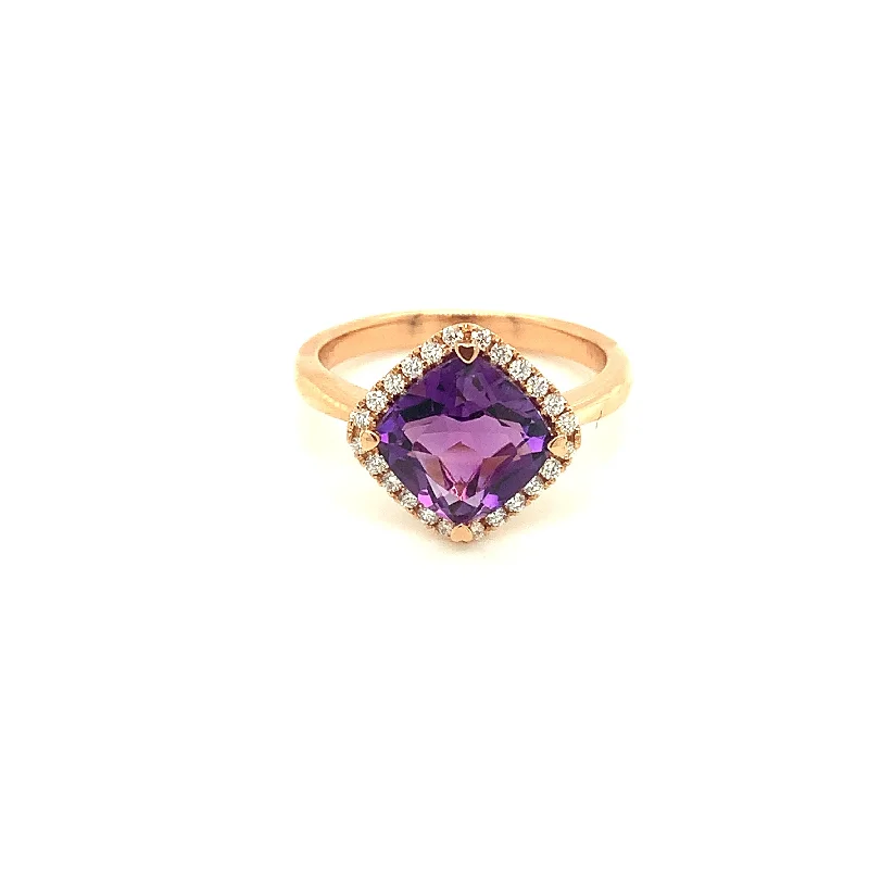 Lisa Nik Rose Gold Cushion Amethyst Ring