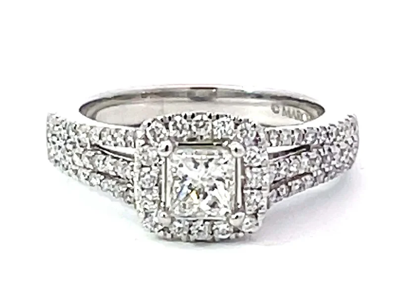 Marchesa Princess Cut Diamond Halo Engagement Ring 18K White Gold